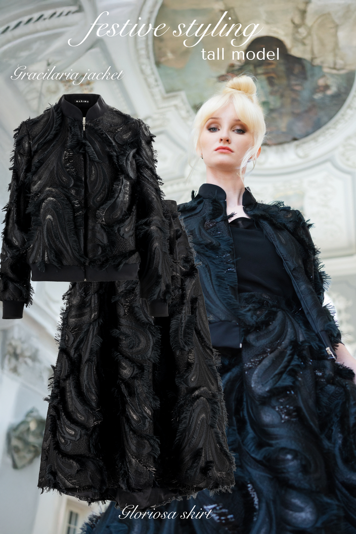 GRACILARIA BLACK JACQUARD BOMBER JACKET