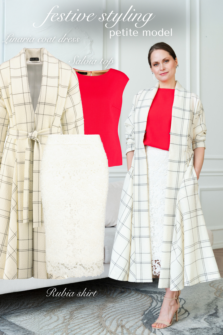 LINARIA CREAM PLAID WOOL SEERSUCKER COAT DRESS