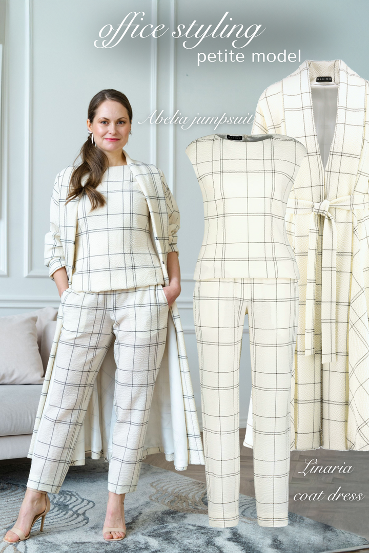 LINARIA CREAM PLAID WOOL SEERSUCKER COAT DRESS