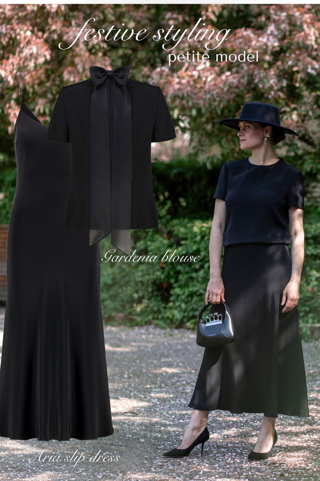 GARDENIA BLACK SILK BLOUSE WITH BOW DETAIL
