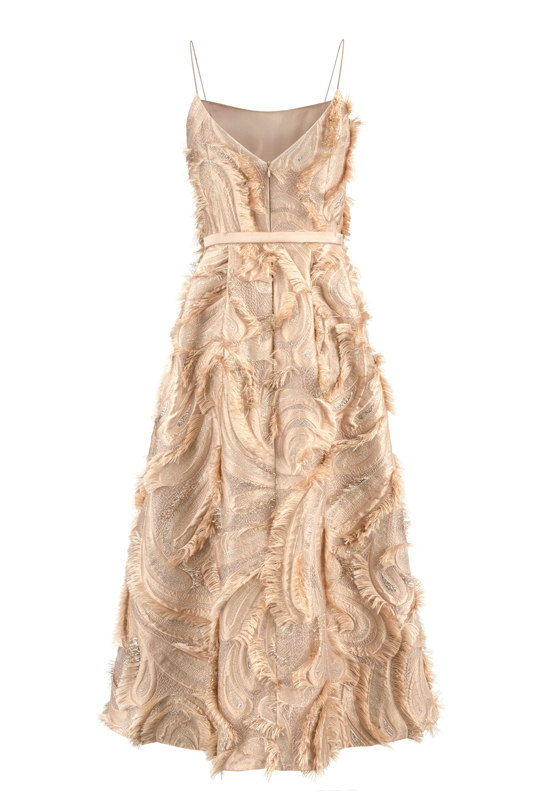 GLORIOSA BEIGE JACQUARD SPAGHETTI STRAP COCKTAIL DRESS