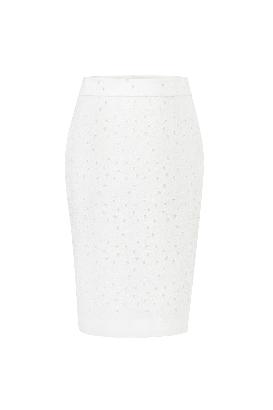 RUBIA WHITE FLORAL BRODERIE ANGLAISE COTTON-POPLIN PENCIL SKIRT