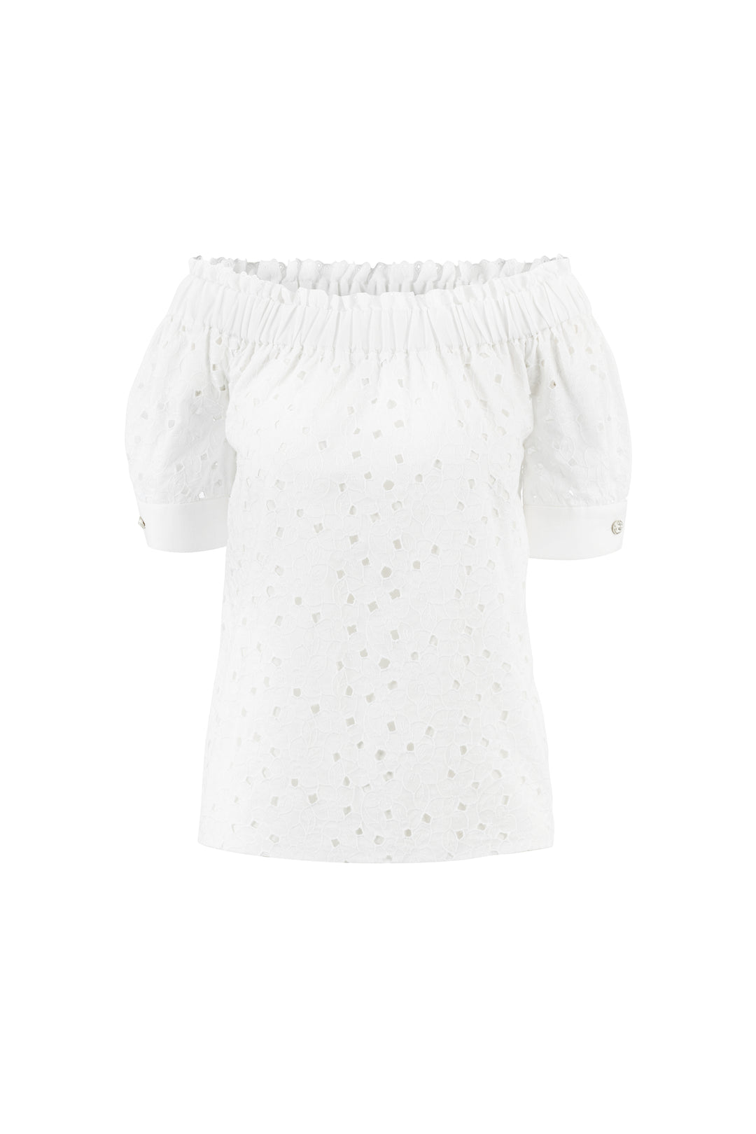 CENTELLA WHITE FLORAL BRODERIE ANGLAISE COTTON-POPLIN OFF-SHOULDER BLOUSE