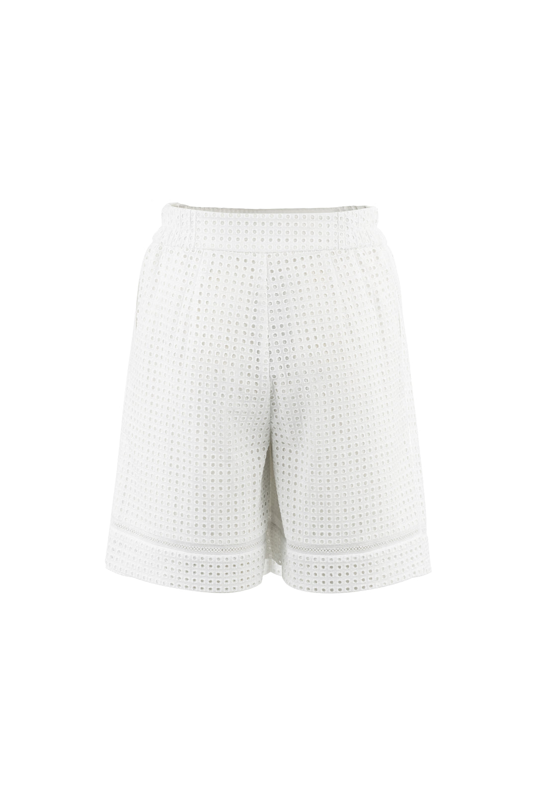 GAMBEYA WHITE SQUARE BRODERIE ANGLAISE COTTON-POPLIN HIGH WAIST SHORTS
