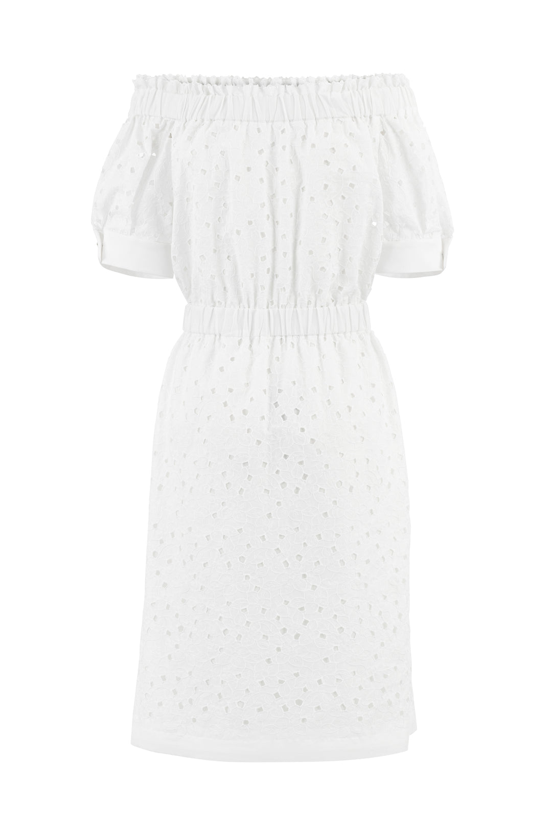 CENTELLA WHITE FLORAL BRODERIE ANGLAISE COTTON-POPLIN OFF-THE-SHOULDER DRESS