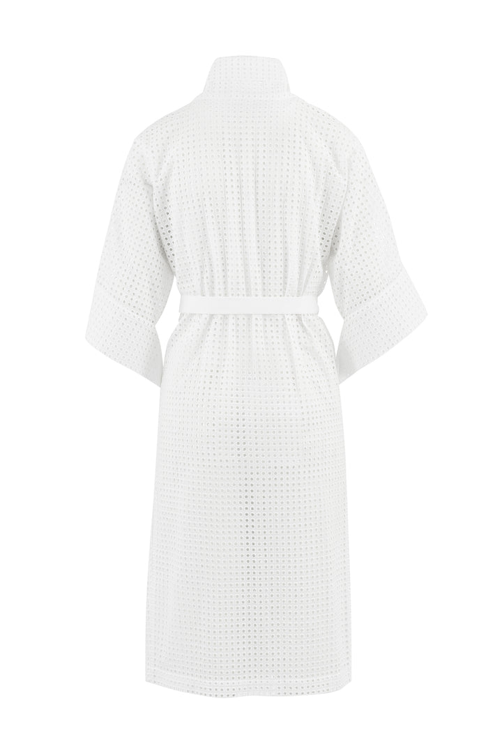 DADISCA WHITE SQUARE BRODERIE ANGLAISE COTTON-POPLIN KIMONO COVER-UP