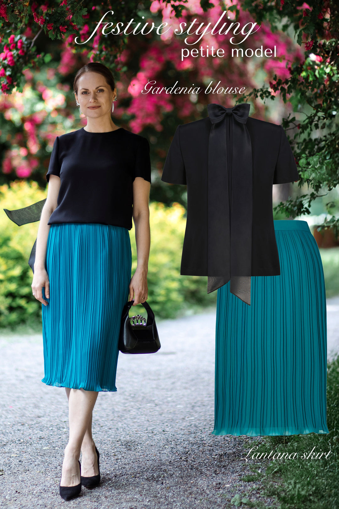 GARDENIA BLACK SILK BLOUSE WITH BOW DETAIL