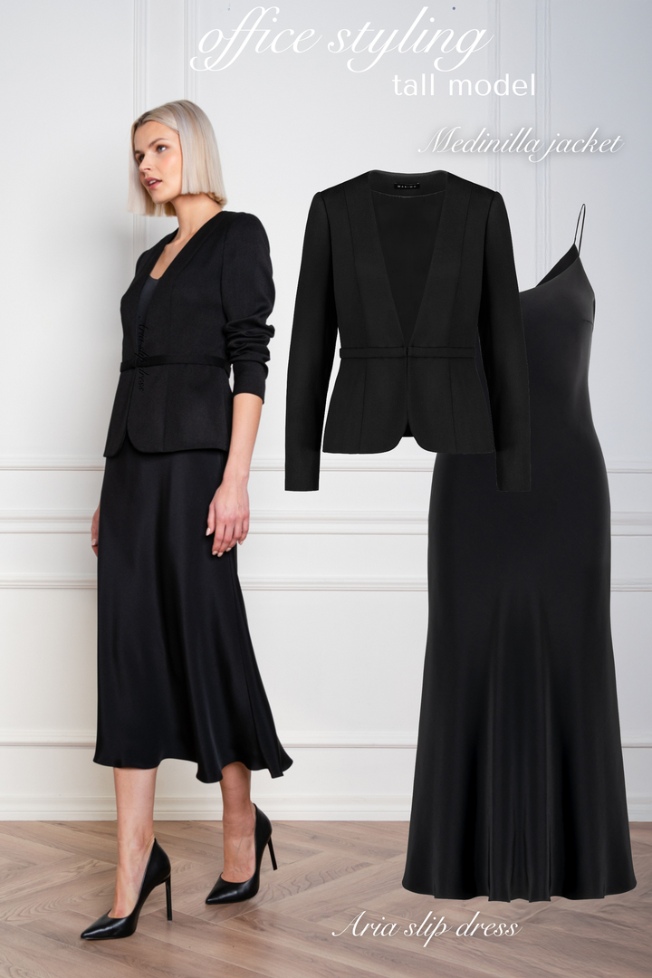 ARIA BLACK SILK SLIP DRESS WITH BOW DETAILS