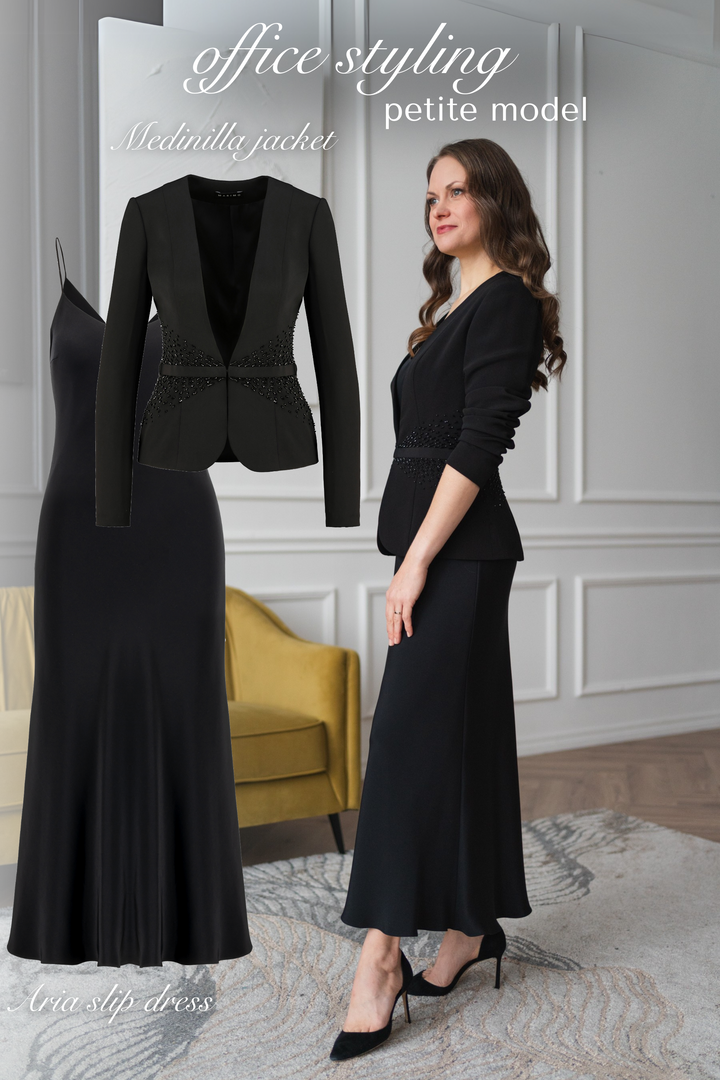 ARIA BLACK SILK SLIP DRESS WITH BOW DETAILS
