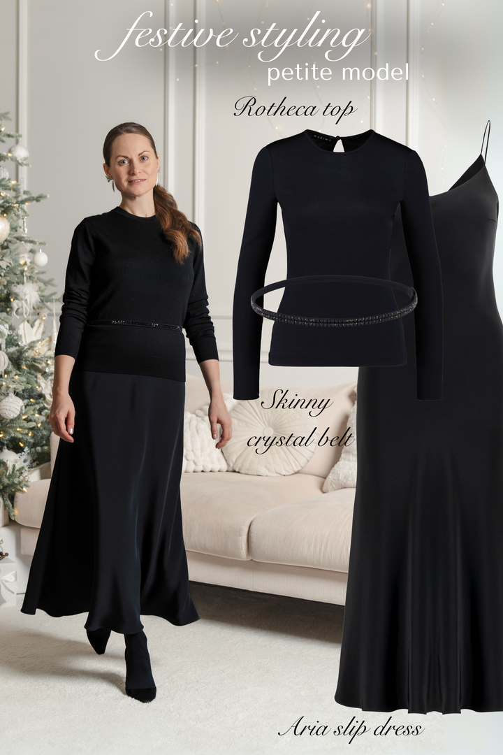 ARIA BLACK SILK SLIP DRESS WITH BOW DETAILS