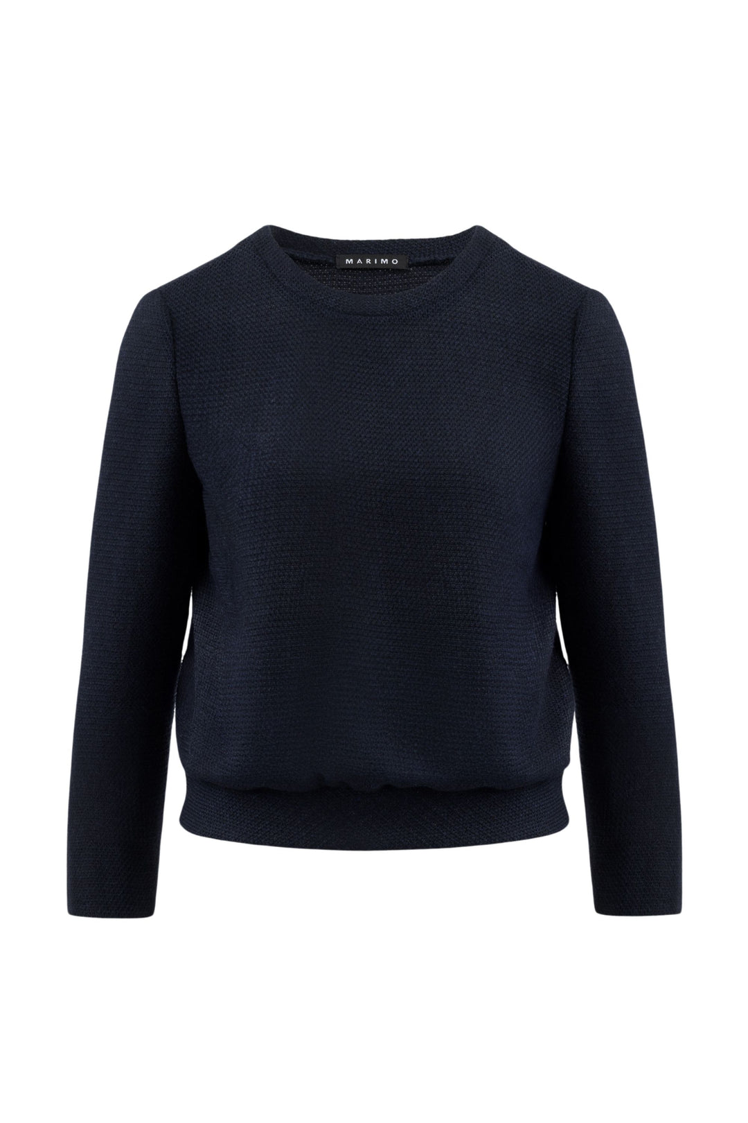CANELLA NAVY BLUE TEXTURED ALPACA-WOOL LONG SLEEVE BLOUSE