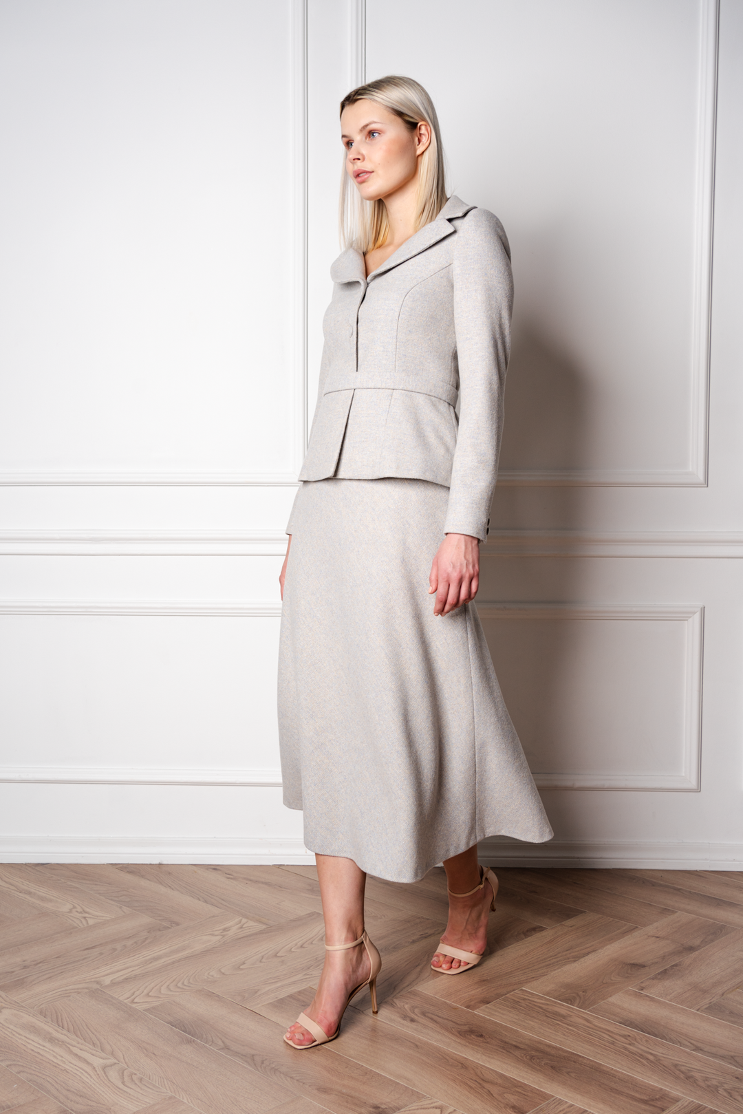 LOTUS GRAY WOOL CASHMERE TWEED PEPLUM JACKET