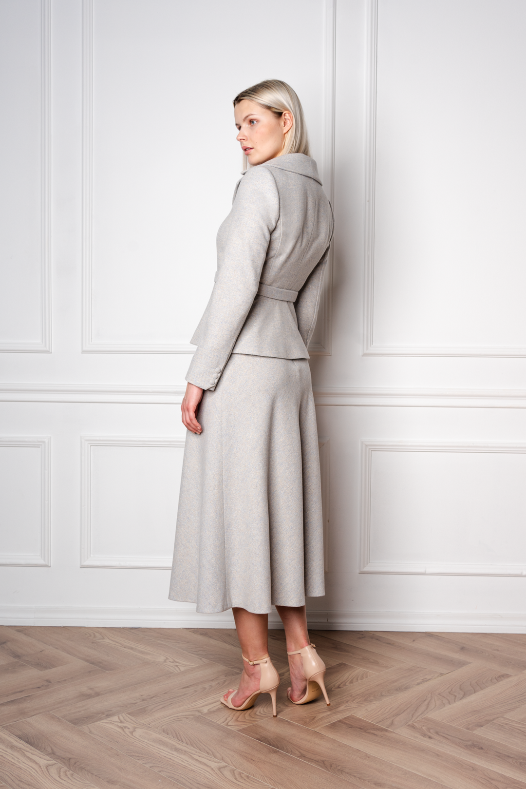 LOTUS GRAY WOOL CASHMERE TWEED PEPLUM JACKET