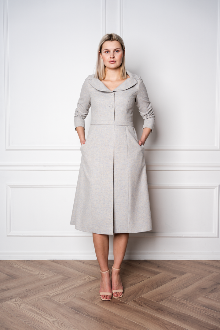 LOTUS GRAY WOOL CASHMERE TWEED COAT DRESS