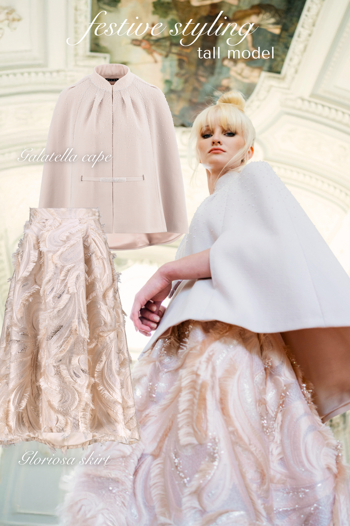 GLORIOSA BEIGE JACQUARD MIDI SKIRT