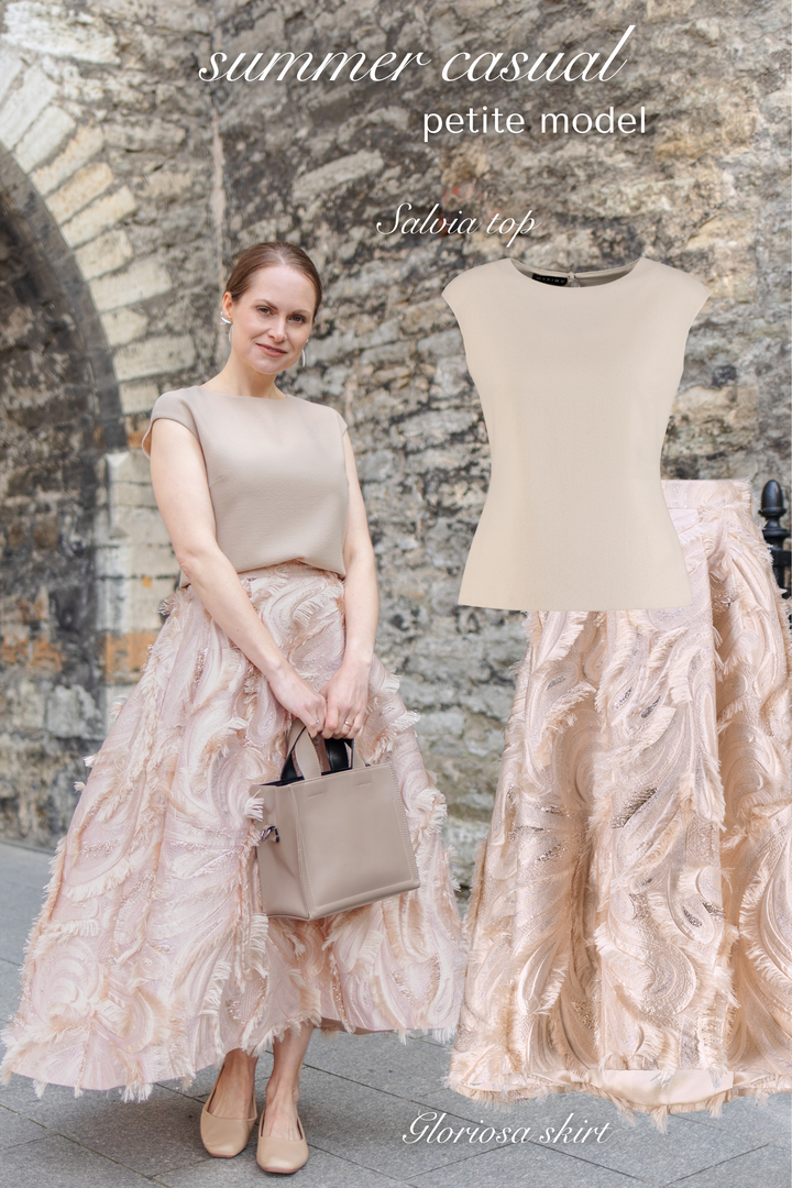 GLORIOSA BEIGE JACQUARD MIDI SKIRT