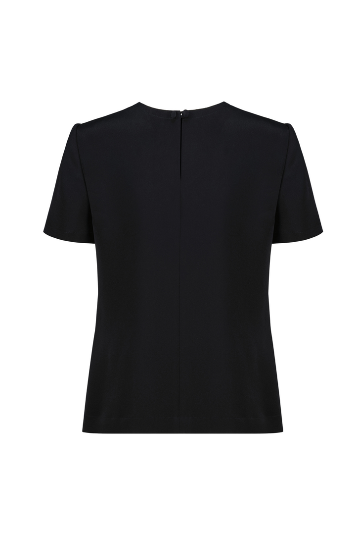 GARDENIA BLACK SILK BLOUSE WITH BOW DETAIL