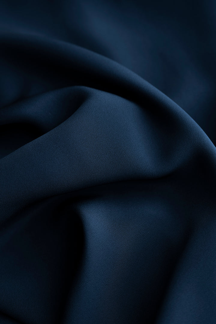 GARDENIA NAVY BLUE LONG-SLEEVE SILK BLOUSE WITH BOW DETAIL