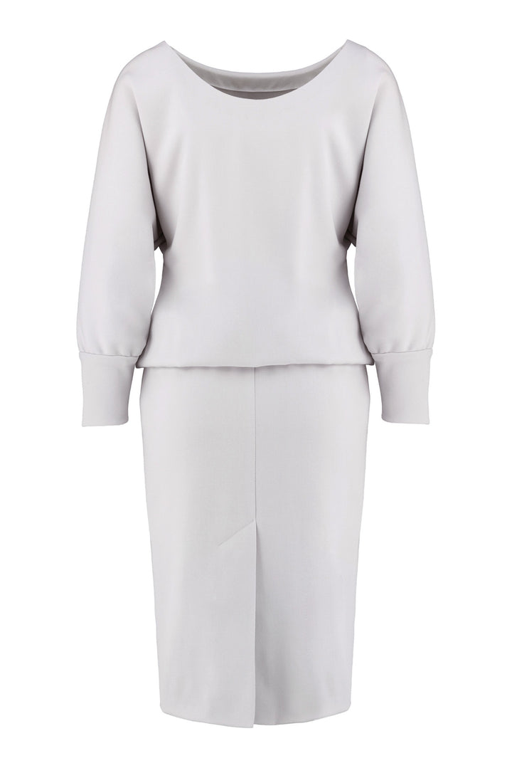 KAEMPFERIA ELEGANT WOOL CREPE LIGHT GRAY DRESS