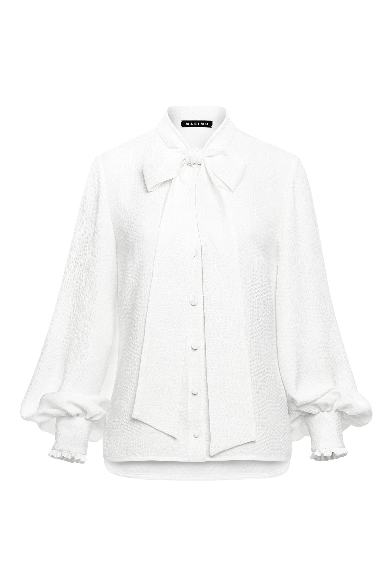 RHIPSALIS WHITE SILK JAQUARD NECK TIE BLOUSE – Marimo Fashion
