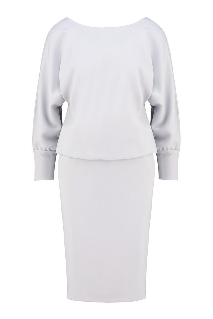 KAEMPFERIA ELEGANT WOOL CREPE LIGHT GRAY DRESS
