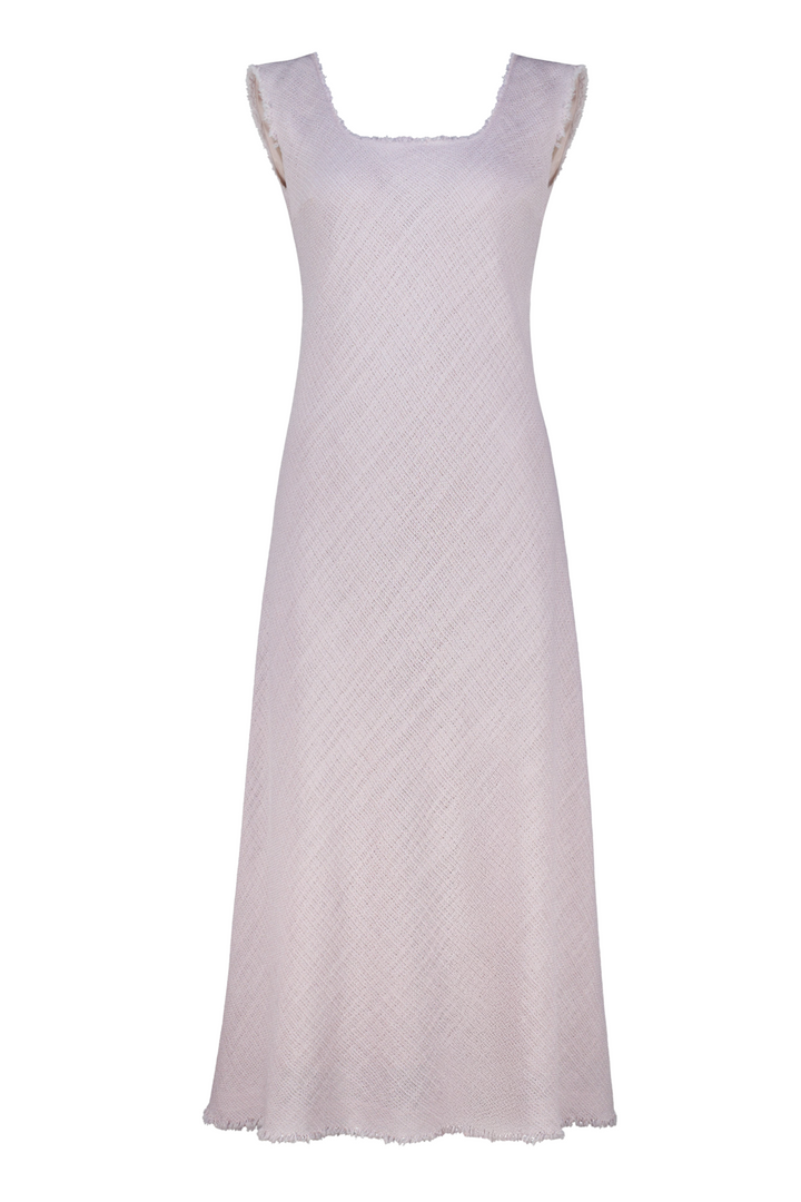 ALOCASIA PALE LAVENDER TEXTURED WOOL-SILK MIDI DRESS WITH FRINGE DETAILS