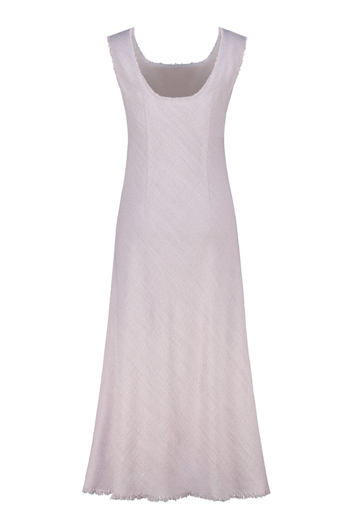 ALOCASIA PALE LAVENDER TEXTURED WOOL-SILK MIDI DRESS WITH FRINGE DETAILS