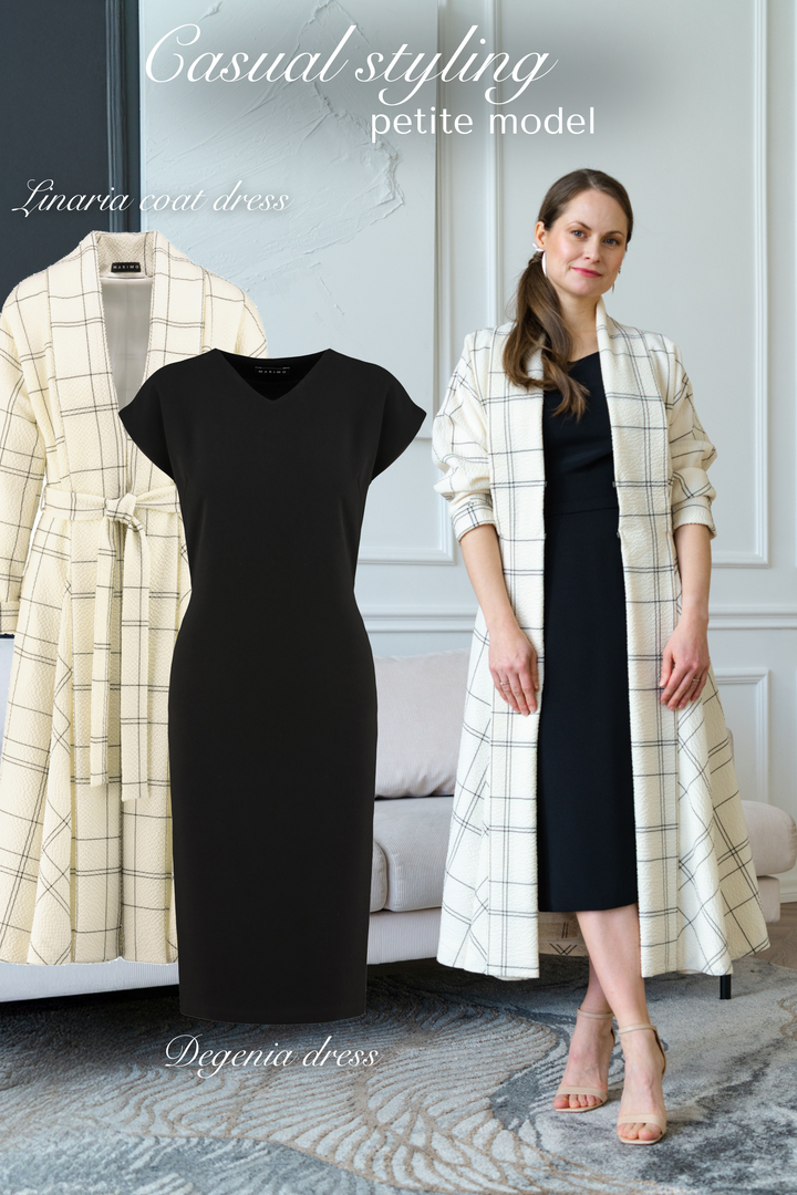 LINARIA CREAM PLAID WOOL SEERSUCKER COAT DRESS
