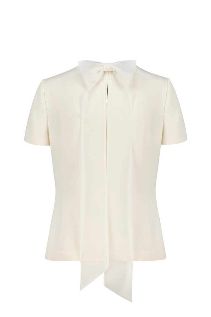 GARDENIA CREAM SILK BLOUSE WITH BOW DETAIL