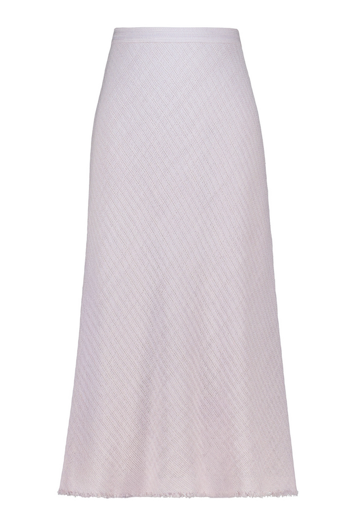 JASMINUM PALE LAVENDER TEXTURED WOOL-SILK MIDI SKIRT