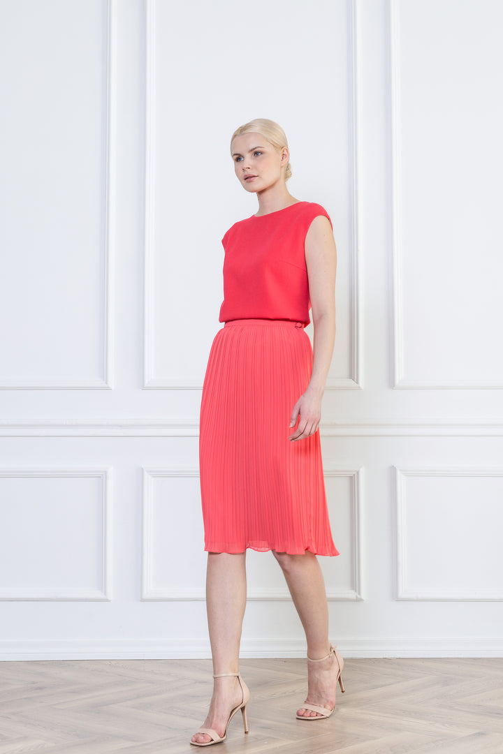 LANTANA CORAL PLISSÉ PENCIL SKIRT