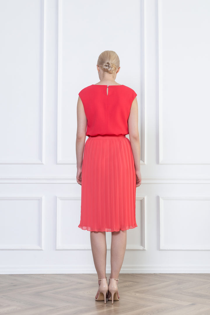 LANTANA CORAL PLISSÉ PENCIL SKIRT