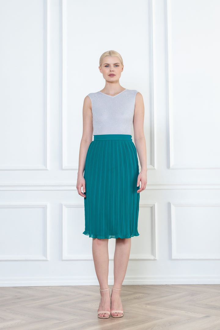 LANTANA TEAL PLISSÉ PENCIL SKIRT