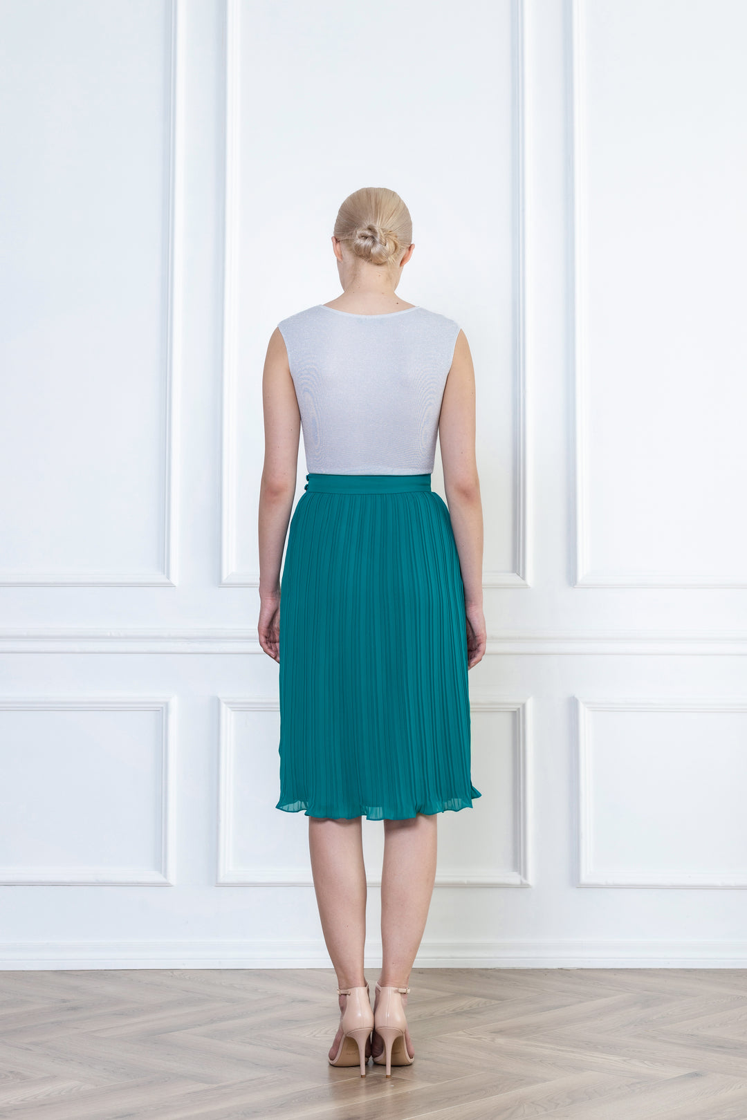 LANTANA TEAL PLISSÉ PENCIL SKIRT