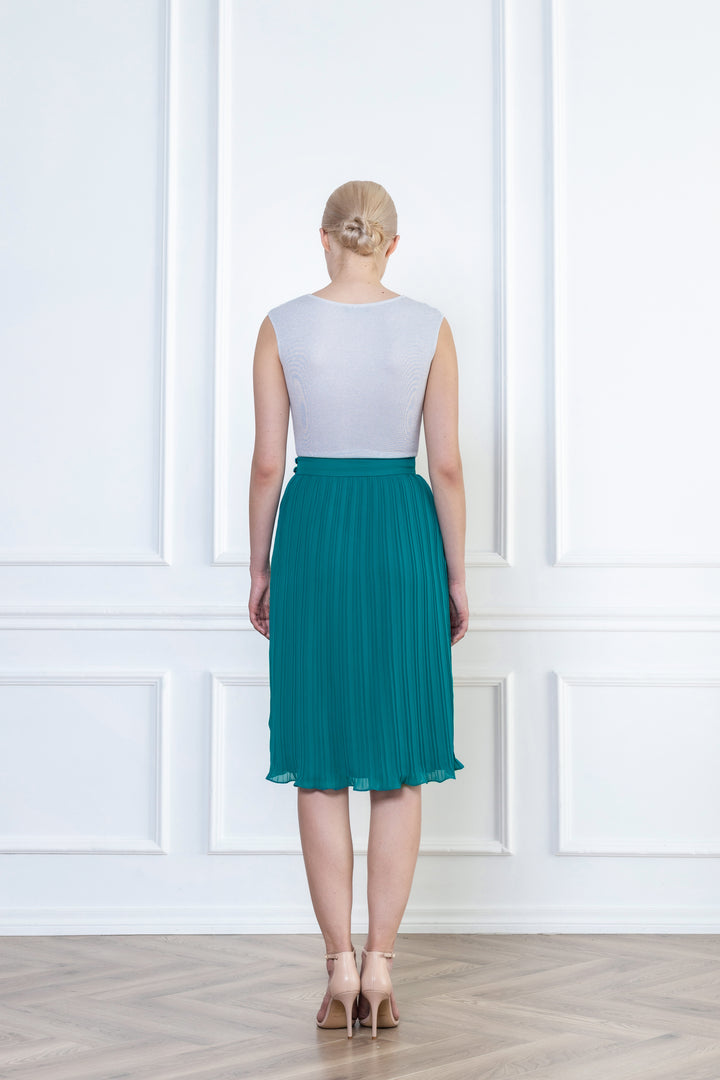 LANTANA TEAL PLISSÉ PENCIL SKIRT