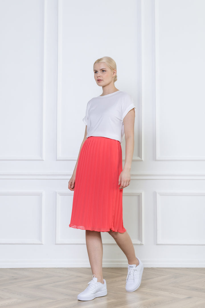 LANTANA CORAL PLISSÉ PENCIL SKIRT