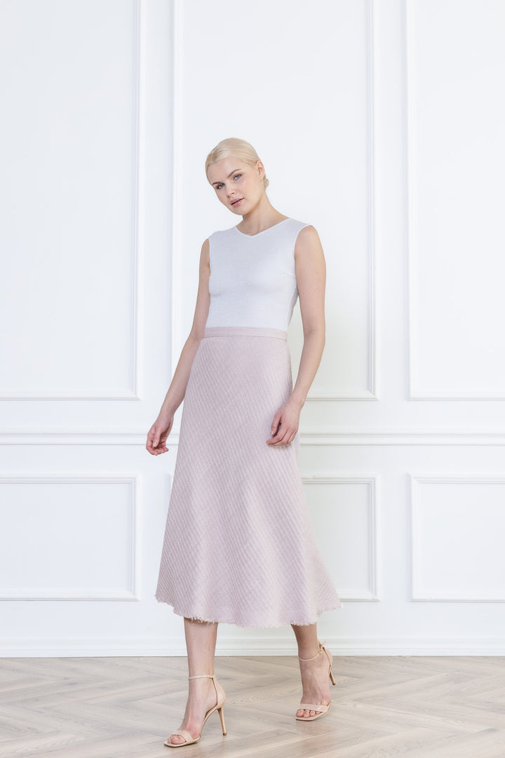 JASMINUM PALE LAVENDER TEXTURED WOOL-SILK MIDI SKIRT