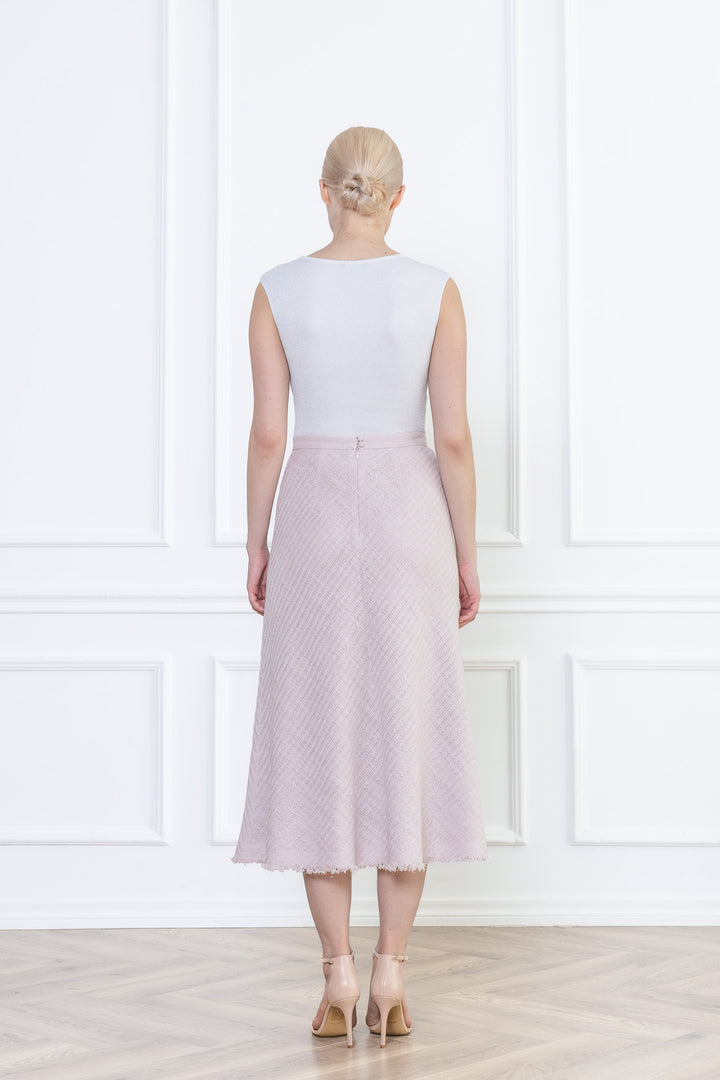 JASMINUM PALE LAVENDER TEXTURED WOOL-SILK MIDI SKIRT