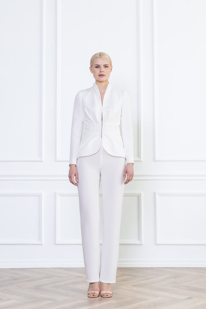 MELILOTUS WHITE SILK JACKET WITH DRAPED FRONT DETAIL