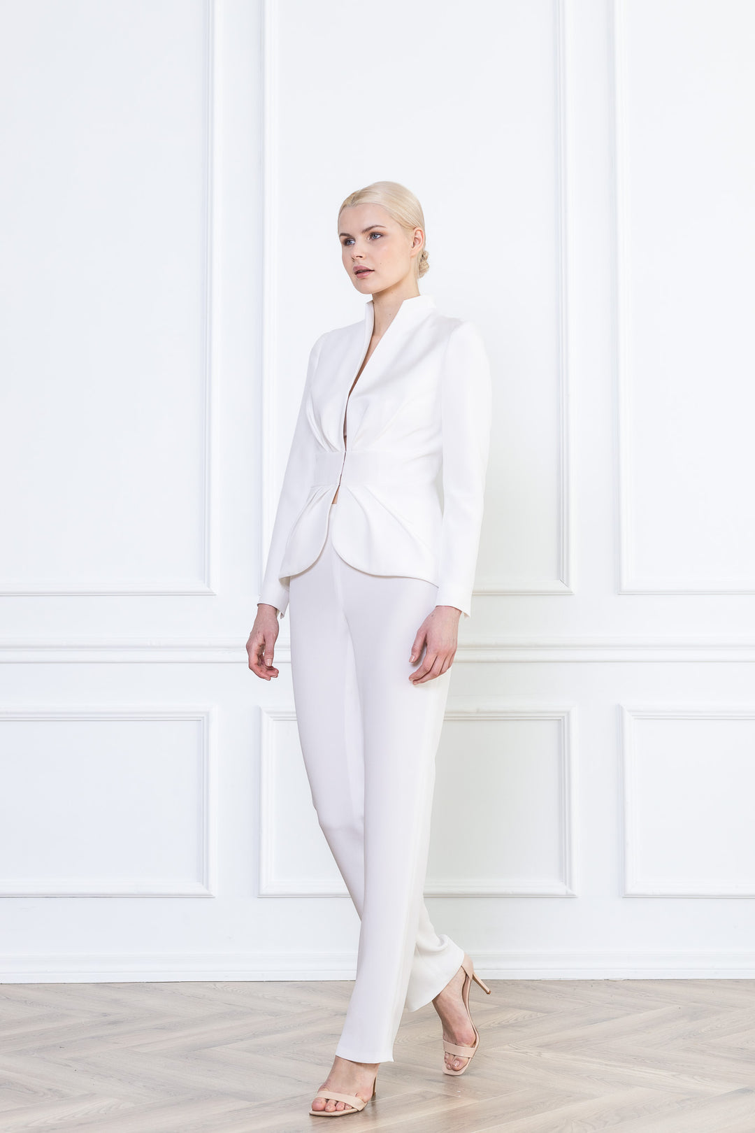 MELILOTUS WHITE SILK JACKET WITH DRAPED FRONT DETAIL