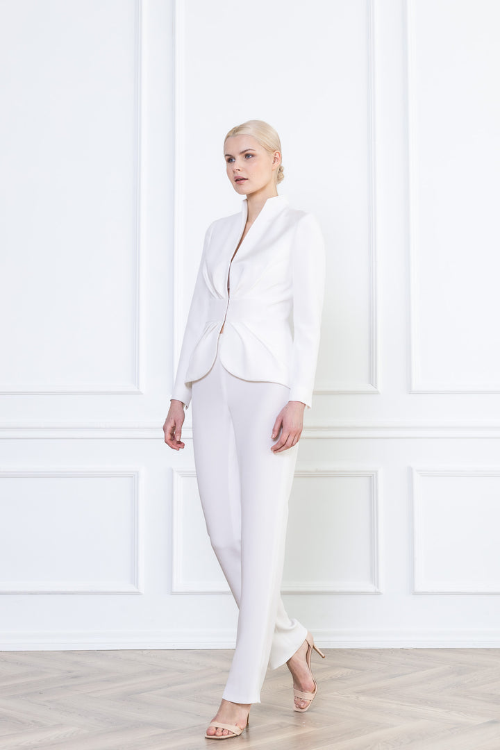 MELILOTUS WHITE SILK JACKET WITH DRAPED FRONT DETAIL