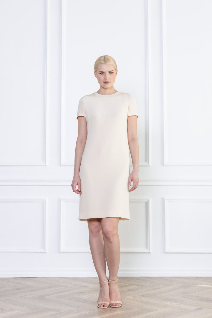 GARDENIA CREAM SILK T-SHIRT DRESS WITH BOW DETAIL