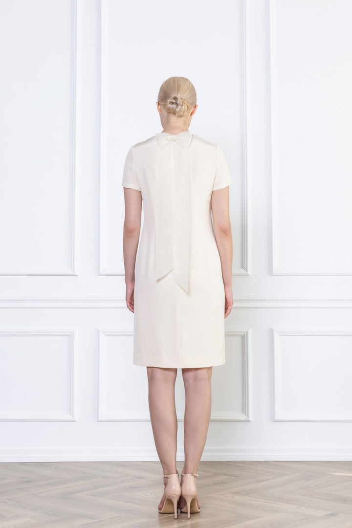 GARDENIA CREAM SILK T-SHIRT DRESS WITH BOW DETAIL