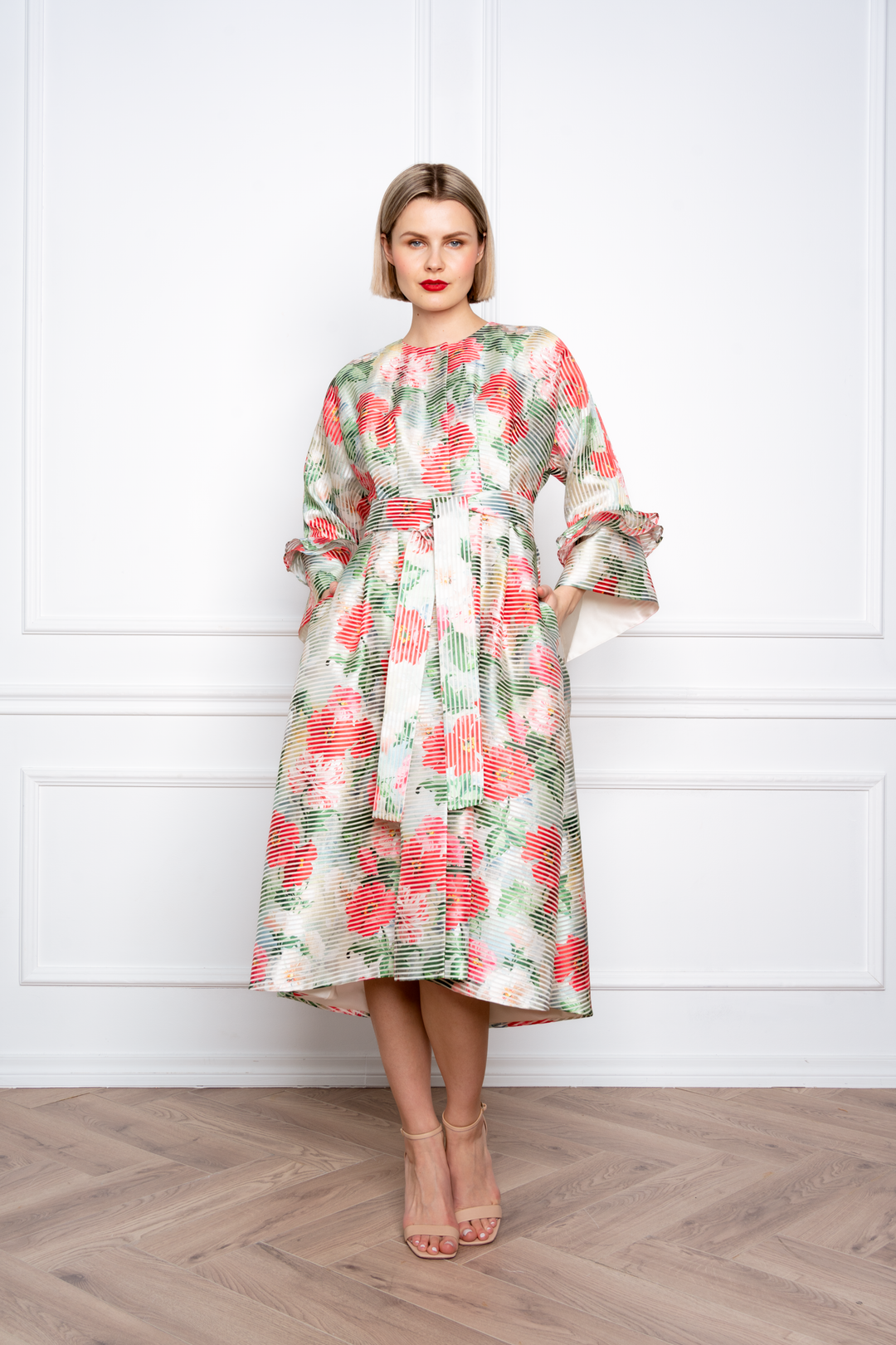 ADLUMIA FLORAL ORGANZA SILK BLEND COAT DRESS