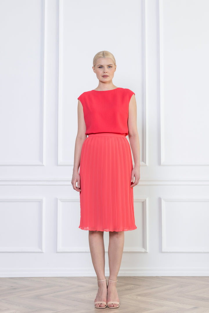 LANTANA CORAL PLISSÉ PENCIL SKIRT