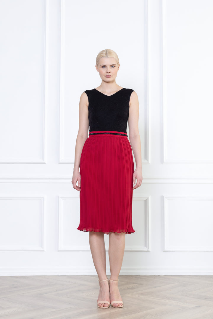 LANTANA DEEP RED PLISSÉ PENCIL SKIRT