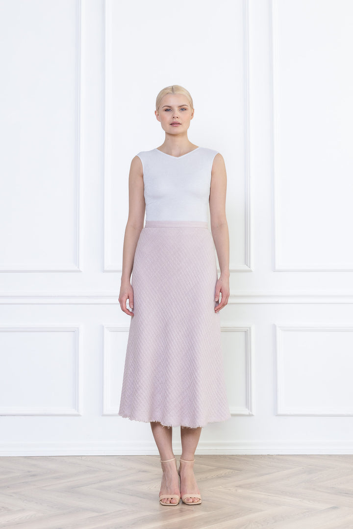 JASMINUM PALE LAVENDER TEXTURED WOOL-SILK MIDI SKIRT