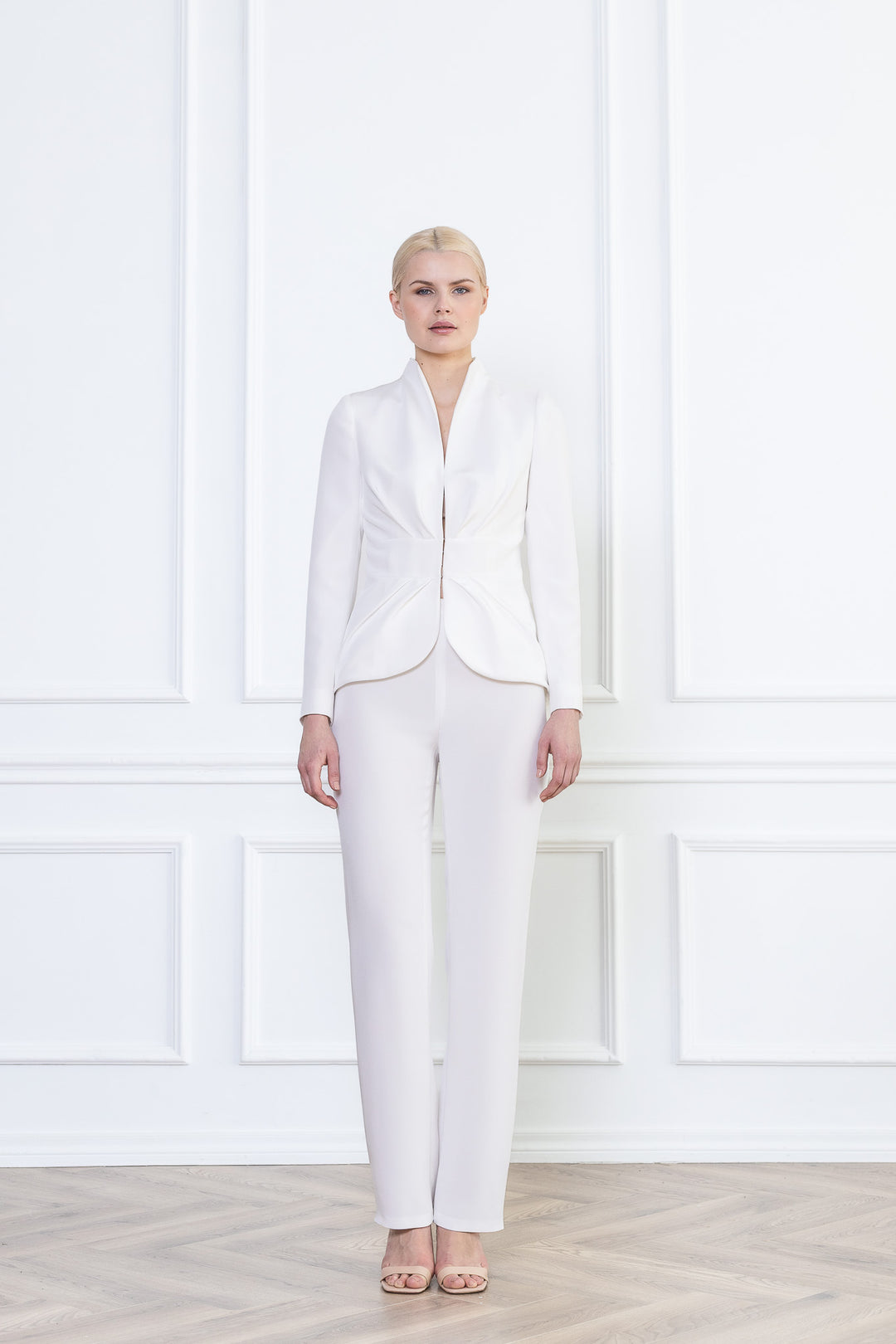 MELILOTUS WHITE SILK JACKET WITH DRAPED FRONT DETAIL