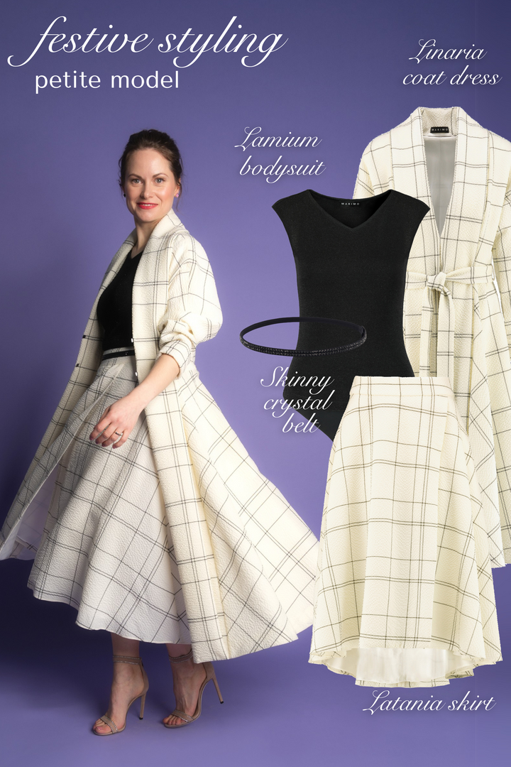 LATANIA CREAM PLAID WOOL SEERSUCKER HIGH-LOW SKIRT