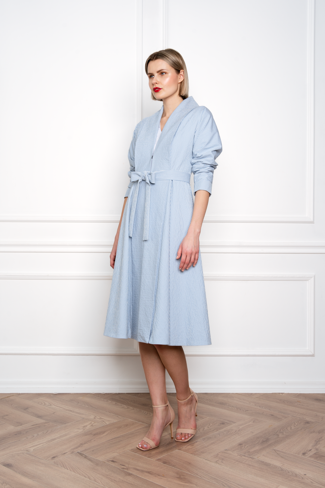 LINARIA STRIPED COTTON SEERSUCKER COAT DRESS